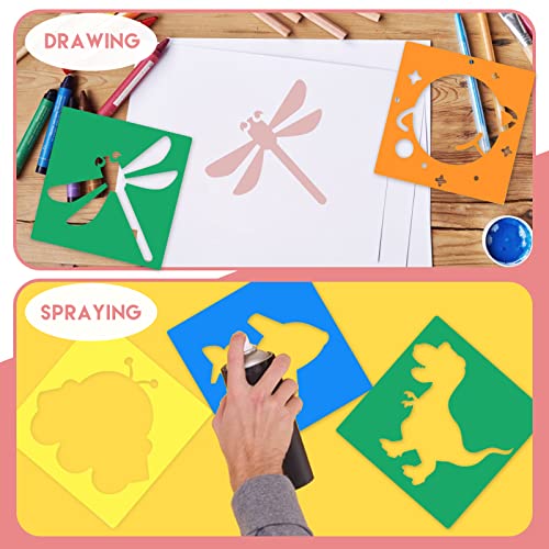 12 plantillas para niños, plantillas de dibujo de 8 x 8 pulgadas, plantillas de tiza para acera, grandes, lavables, de forma primaria, para niños pequeños, preescolares para aprender a pintar