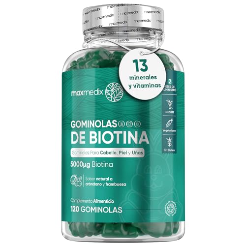 120 Gominolas de Biotina 5000 mcg, Vegetarianas - Multivitaminas y Minerales con Vitamina C, D, B12, E, A, Selenio, Yodo y Ácido Fólico, para el Cabello, Piel y Uñas