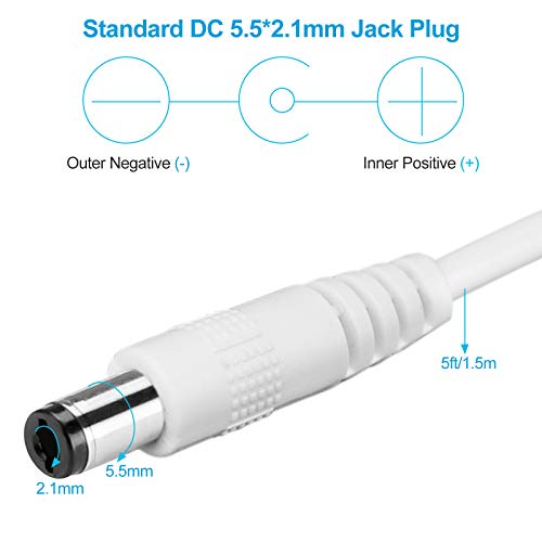 12V 2A Fuente de Alimentación para Tiras de LED, Transformador AC 200-240V a DC 12V Adaptador de Controlador de 24W con Cable de 5ft/1,5m, EU Cargador, Conector de 5,5 x 2,1mm, Aprobación GS TUV CE