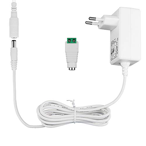 12V 2A Fuente de Alimentación para Tiras de LED, Transformador AC 200-240V a DC 12V Adaptador de Controlador de 24W con Cable de 5ft/1,5m, EU Cargador, Conector de 5,5 x 2,1mm, Aprobación GS TUV CE