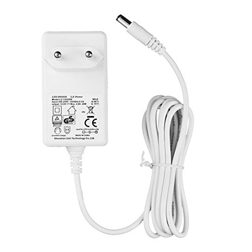 12V 2A Fuente de Alimentación para Tiras de LED, Transformador AC 200-240V a DC 12V Adaptador de Controlador de 24W con Cable de 5ft/1,5m, EU Cargador, Conector de 5,5 x 2,1mm, Aprobación GS TUV CE