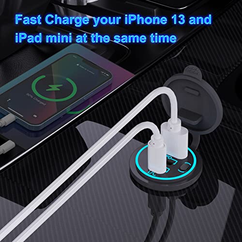 12V Salida USB Cargador USB Multi Puerto, Doble PD3.0 USB-C y QC3.0 Coche Puerto USB Socket con Interruptor de Encendido, Cargador rápido para iPhone iPad Teléfonos Android, Adecuado para Coche Barco