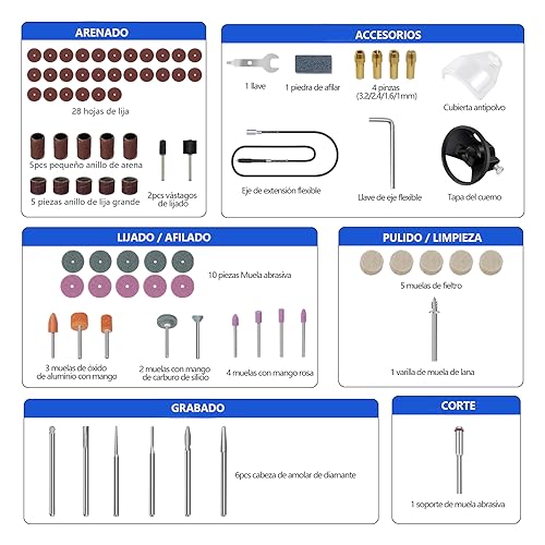 135W Mini Amoladora Eléctrica,Multiherramienta 6 Velocidades10000-32000 RPM Con 80 Accesorios Juego De Herramienta Rotativa Multifunción Para Grabar, Lijar, Pulir, Taladrar