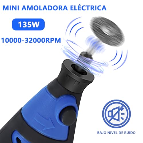 135W Mini Amoladora Eléctrica,Multiherramienta 6 Velocidades10000-32000 RPM Con 80 Accesorios Juego De Herramienta Rotativa Multifunción Para Grabar, Lijar, Pulir, Taladrar