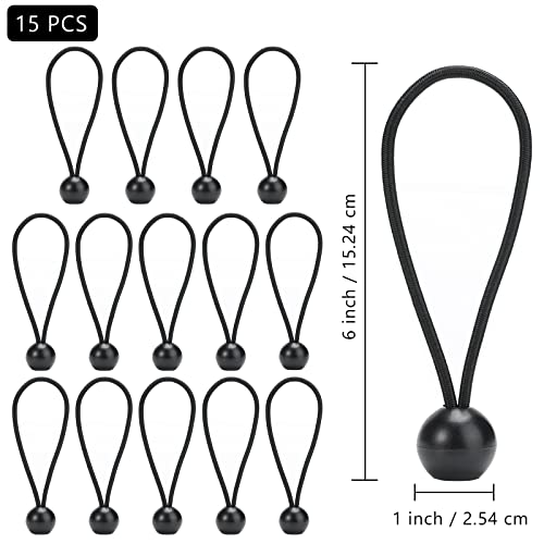 15 Piezas pulpos Elasticos Tensores Cuerda Elasticos, Tensor Elastico, Tensor de Goma, Tensor para Lonas,Ajustable Tensores de Fijación para Lonas para Gazebo Carpa toldo Banner trampolín Negro