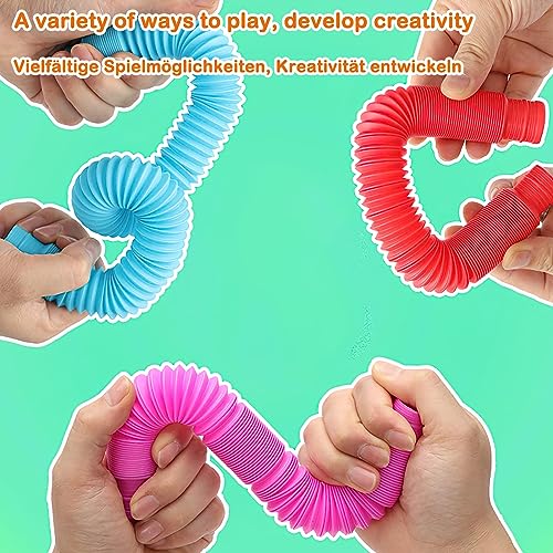 16 PCS Pop Tubes Juguetes, Tubos Elástico Interesante Tubos de Colores Juguetes Sensoriales Tubos Creativo Retráctil Conectable Tubos Sensoriales Niños Autismo Juguetes Educativos