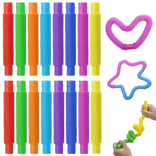 16 PCS Pop Tubes Juguetes, Tubos Elástico Interesante Tubos de Colores Juguetes Sensoriales Tubos Creativo Retráctil Conectable Tubos Sensoriales Niños Autismo Juguetes Educativos