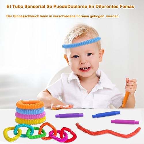 16 PCS Pop Tubes Juguetes, Tubos Elástico Interesante Tubos de Colores Juguetes Sensoriales Tubos Creativo Retráctil Conectable Tubos Sensoriales Niños Autismo Juguetes Educativos