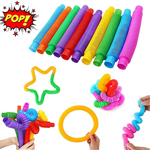 16 Piezas Mini Pop Tubes Elástico Multicolor Juguetes Sensoriales de Tubo educativos Tubo Pop Fidget Juguete Sensorial de Tubos Pop para el Estrés, Autismo, TDAH y Ansiedad