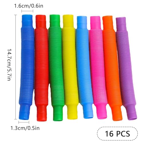 16 Piezas Mini Pop Tubes Elástico Multicolor Juguetes Sensoriales de Tubo educativos Tubo Pop Fidget Juguete Sensorial de Tubos Pop para el Estrés, Autismo, TDAH y Ansiedad