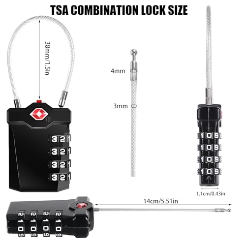 2 candados código de 4 dígitos, TSA candado maleta de cable candado candado cerraduras de equipaje, candado de combinación candado maleta de avión para viaje, equipaje mochila