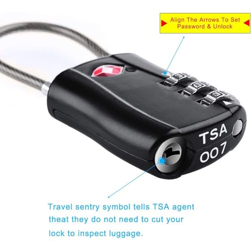 2 Candados de Equipaje con Cerradura TSA, [ Versión Nueva ] Candado Seguridad para Viaje, Cerradura con Combinación 3 dígitos para maleta, mochila, equipaje (Color Negro)