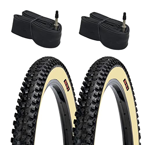 2 Cubiertas Bicicleta MTB 29x2.25 DSI Negro-Crema Tacos + 2 Cámaras de Aire FV (válvula Fina) - ETRTO Cubiertas: 57-622