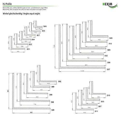 2 metros | Perfil angular | isósceles | PVC | blanco | Hexim | HJ 310