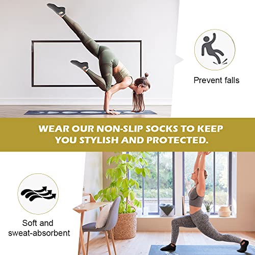 2 Pares Calcetines Yoga Mujer Antideslizantes Calcetines Pilates Muje Calcetines Deporte Cortos Calcetines Con Suela de Goma Grip Socks para Pilates Ballet Danza Fitness (Negro + Gris Oscuro)