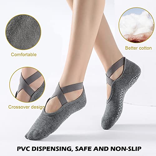 2 Pares Calcetines Yoga Mujer Antideslizantes Calcetines Pilates Muje Calcetines Deporte Cortos Calcetines Con Suela de Goma Grip Socks para Pilates Ballet Danza Fitness (Negro + Gris Oscuro)