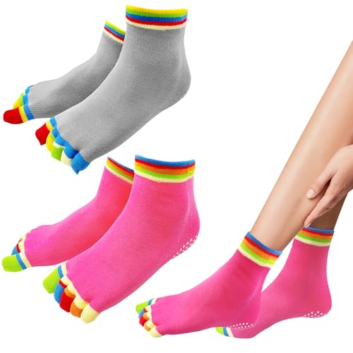 2 Pares de Calcetines con Dedos para Mujer Calcetines de Yoga para Mujer Calcetines de Pilates Antideslizantes Calcetines de Yoga para Mujer para Ejercicio de Danza Ballet Ejercicio de trampolín