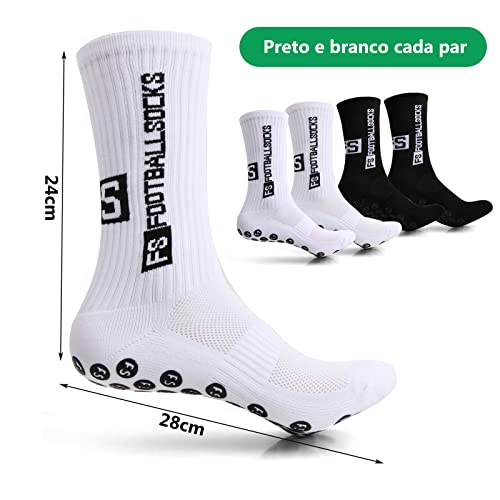 2 Pares de Calcetines de Fútbol Antideslizantes, Calcetines Deportivos Transpirables, Calcetines Deportivos Antideslizantes para Fútbol, Baloncesto, Correr (Negro/Blanco, Unisex)