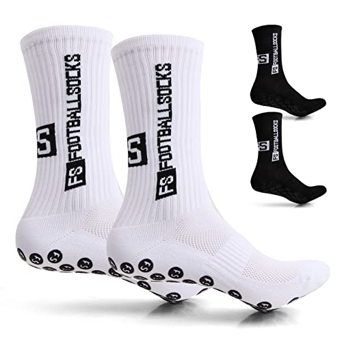 2 Pares de Calcetines de Fútbol Antideslizantes, Calcetines Deportivos Transpirables, Calcetines Deportivos Antideslizantes para Fútbol, Baloncesto, Correr (Negro/Blanco, Unisex)