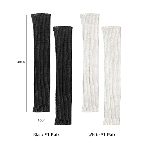 2 pares de calentadores de piernas de punto de invierno, leggings de lana de otoño e invierno, guantes elásticos para piernas en blanco y negro, medias de 40 cm, adecuadas para otoño e invierno.