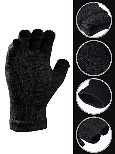 2 Pares de Guantes de Medio Dedo Guantes Cálidos Unisex sin Dedos de Invierno para Hombres Mujeres (Negro, Gris)