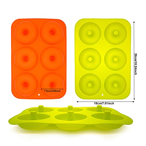 2 Pcs Moldes de Silicona para Donuts, 6 Cavidades, Molde para Pasteles, para Hornear, para Donut,per Magdalenas Gelatina Galletas,1pc Cepillo de silicona