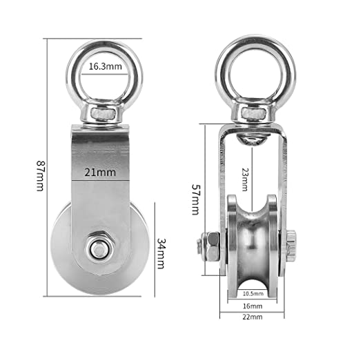 2 Piezas 34 mm Poleas para Cuerda, Poleas de Acero Inoxidable de Carga de 250 kg, Polea para Cuerdas Fitness(2 Piezas, 34 mm)