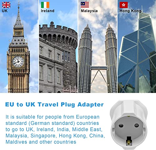 2 Piezas Adaptador Enchufe UK a español Tipo G, Adaptador de Viaje 2-Pin Europa a 3-Pin Reino Unido con Seguridad para niños para Escocia Irlanda Maldivas Dubai Gran Bretaña Singapur Hong Kong