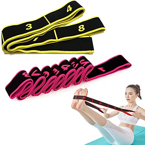 2 Piezas Banda Elástica de Yoga, Banda elástica de Ejercicio, Bandas Latinas de Resistencia, Banda de Ejercicio Ajustable de Múltiples Bucles, para Fitness, Baile, Gimnasia (Rosa+Amarillo)