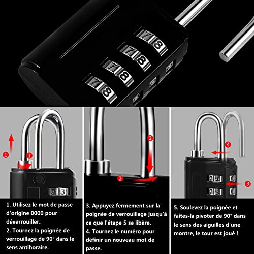 2 Piezas Candado Combinacion 4 Digitos, Candado Taquilla Gimnasio de Código de Aleación de Zinc Interior Exterior para Mochila Equipaje de Viaje Cajón (Rojo, Negro)