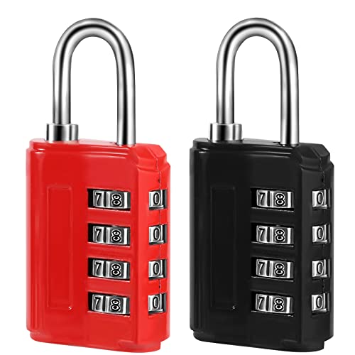 2 Piezas Candado Combinacion 4 Digitos, Candado Taquilla Gimnasio de Código de Aleación de Zinc Interior Exterior para Mochila Equipaje de Viaje Cajón (Rojo, Negro)