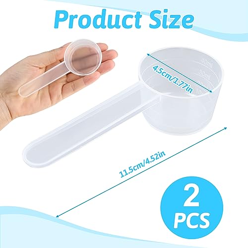 2 Piezas Cucharas Medidoras de Plástico Transparente, Graduación de 40 Ml con Escala de 10 Ml, 20 Ml, 30 Ml, 40 Ml, Medidor Gramos Cuchara Dosificadora para Cocina, Lavandería, Laboratorio