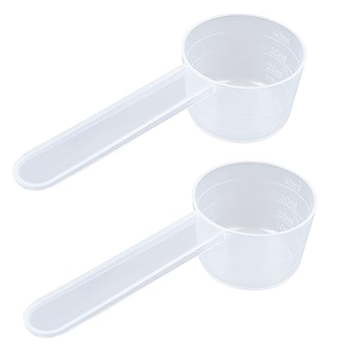 2 Piezas Cucharas Medidoras de Plástico Transparente, Graduación de 40 Ml con Escala de 10 Ml, 20 Ml, 30 Ml, 40 Ml, Medidor Gramos Cuchara Dosificadora para Cocina, Lavandería, Laboratorio