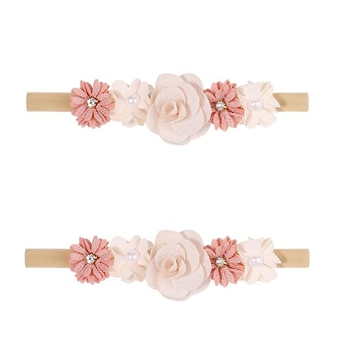 2 Piezas Diademas De NNailon Para Niña Bebé Banda Elástica Para el Pelo Con Flores Lazos Accesorios Para el Cabello Para Recién Nacido Niño Pequeño