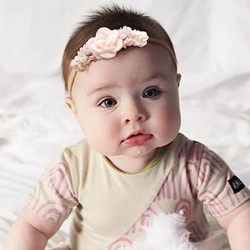 2 Piezas Diademas De NNailon Para Niña Bebé Banda Elástica Para el Pelo Con Flores Lazos Accesorios Para el Cabello Para Recién Nacido Niño Pequeño