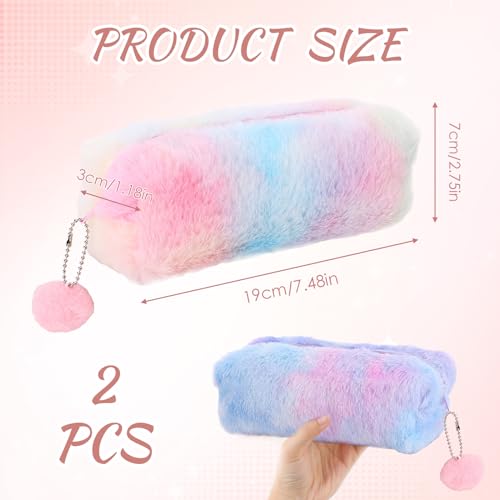 2 Piezas Estuches de Felpa, Estuche de arcoíris Encantador, Bolsa de Almacenamiento de Papelería con Gran Capacidad, Estuches de Peluche para Niños, Regalo Ideal para Cumpleaños (Rosa, Morado)