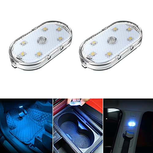 2 Piezas Luces Led Interior del Coche,Azul Hielo Iluminación Ambiental Interior del Coche,USB Recargable Luz De Lectura Interior del Coche,Luces Led Portátiles para Coche