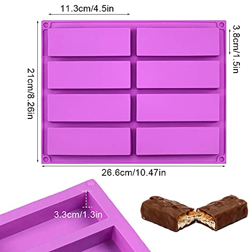 2 Piezas Molde Silicona Rectangular Chocolate,Molde Rectangular Galletas,8 Cavidades Silicona Moldes,Puede Hacer Muffins,Brownies,Pan De Maíz,Pasteles De Queso,Pudines,Pasteles,Jabones