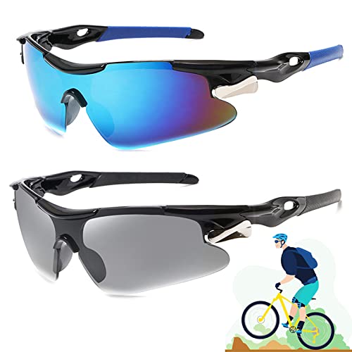 2 Piezas Sol Polarizadas Ciclismo, Gafas de Sol Deportivas para Hombre Mujer, Gafas de Sol Hombre Polarizadas UV400, Gafas de Ciclismo,Para Correr Conducir Pesca Golf