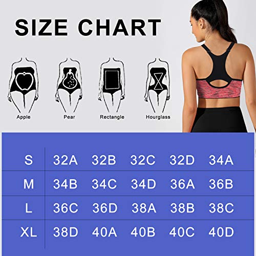 2 Piezas Sujetador Deportivo Mujer de Alto Impacto, Ajustable Push Up Sujetadores Sport Bra Top sin Costuras Almohadillas Extraíbles para Yoga Gimnasio Running (Azul Naranja, XL)