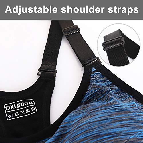 2 Piezas Sujetador Deportivo Mujer de Alto Impacto, Ajustable Push Up Sujetadores Sport Bra Top sin Costuras Almohadillas Extraíbles para Yoga Gimnasio Running (Azul Naranja, XL)