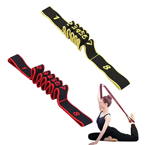 2 Piezas Yoga Banda Elástica, Bandas Elásticas de Resistencia, Bandas de Entrenamiento Gimnástico, Banda de Ejercicio Ajustable con Anillos Múltiples, para Fitness, Danza, Gimnasia (Rojo+Amarillo)