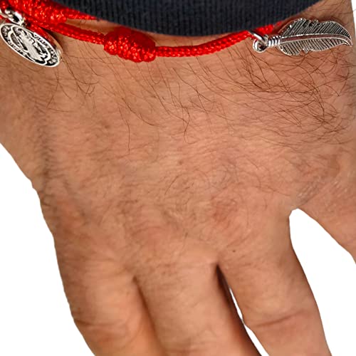 2 Pulsera Hilo Rojo del Destino. Colgante San Benito Chapado en Plata de Ley Contra el Mal de Ojo, Buena Suerte y Protección (Con San Benito)