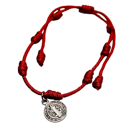 2 Pulsera Hilo Rojo del Destino. Colgante San Benito Chapado en Plata de Ley Contra el Mal de Ojo, Buena Suerte y Protección (Con San Benito)