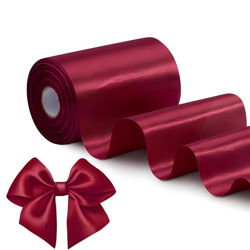 2 Rollos Cinta de Raso Satén Rojo ancho de 10 cm x 22 m, Cinta de Tela Seda Sólido de Poliéster Cinta de Satinado Anchas de Sólido Cinta de Costura de Adorno Roja oscuro para Envolver Regalo Navidad