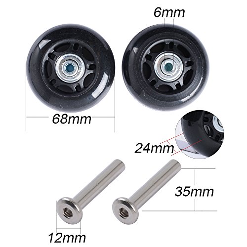 2 Ruedas Repuestos para Maletas con Recambios 68mm x 24mm Eje 35mm