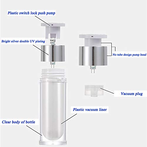 2 unidades de 30 ml vacía recargable de acrílico blanco de alto grado sin aire bomba de vacío, loción de crema para la base, dispensador de botellas