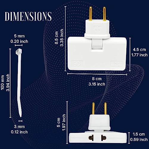 2 Unidades, Ladrón Enchufes Plano, Enchufe Múltiple de Pared 3 Tomas, Adaptador Español - Americano, Enchufe Plano Giratorio 180, 3 Bridas Blancas 3 Bridas Negras