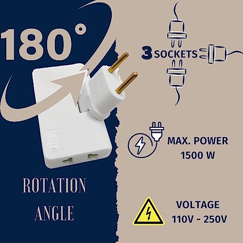 2 Unidades, Ladrón Enchufes Plano, Enchufe Múltiple de Pared 3 Tomas, Adaptador Español - Americano, Enchufe Plano Giratorio 180, 3 Bridas Blancas 3 Bridas Negras