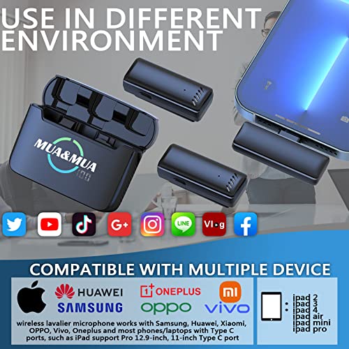 2 x micrófono inalámbrico Lavalier para USB tipo C, 2,4 GHz, mini micrófonos para Android Smartphone móvil profesional, micrófono pequeño con funda de carga, plug & play, entrevistas, video